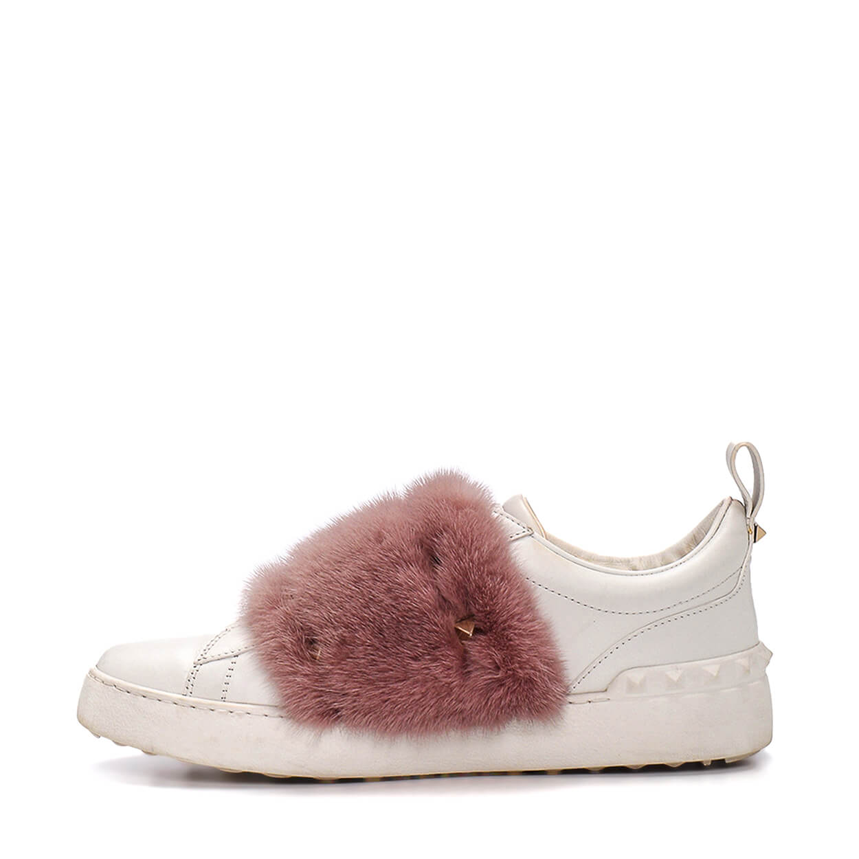Valentino - White Leather Pink Mink Fur Sneakers